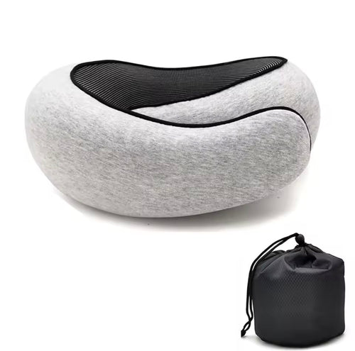 Coussin de voyage mémoire de forme gris, vue de profil