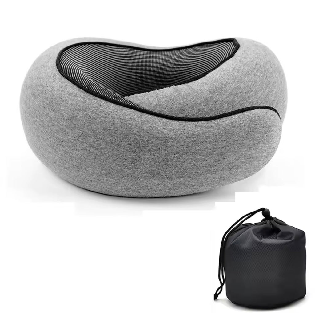 Coussin de voyage mémoire de forme gris, vue arrière