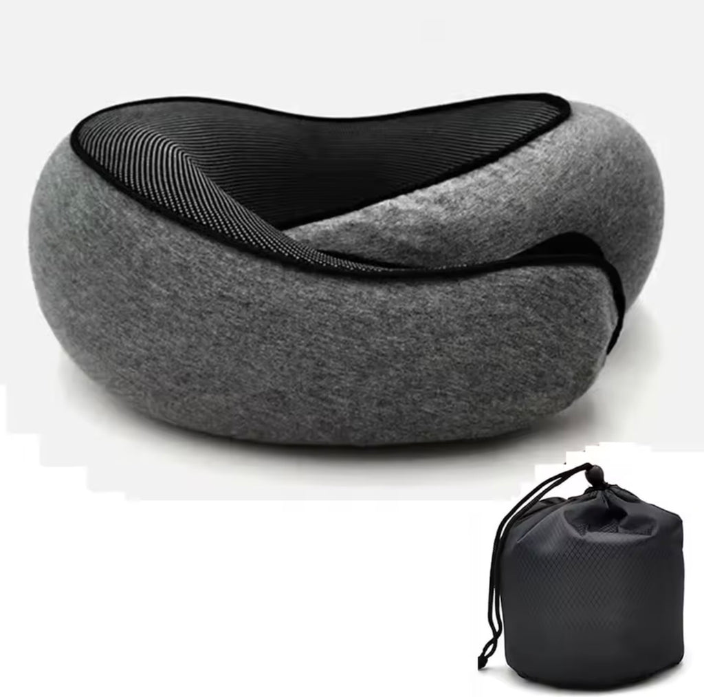 Coussin de voyage mémoire de forme gris, vue de dessus
