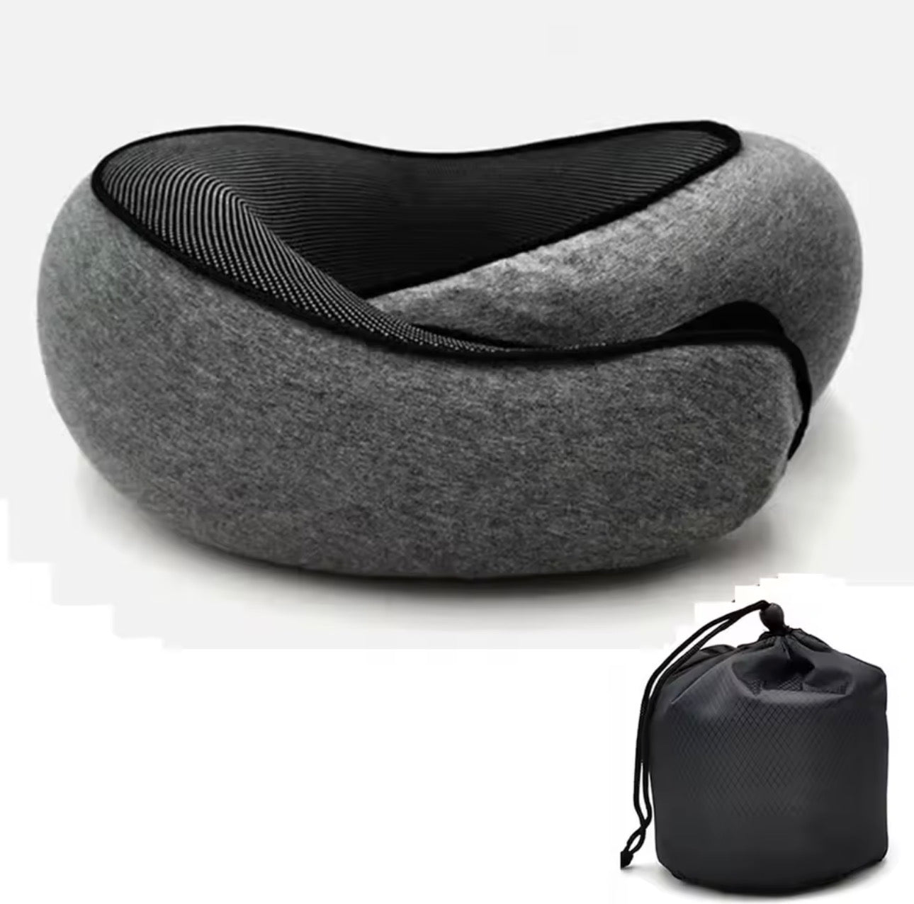 Coussin de voyage mémoire de forme gris, vue de dessus