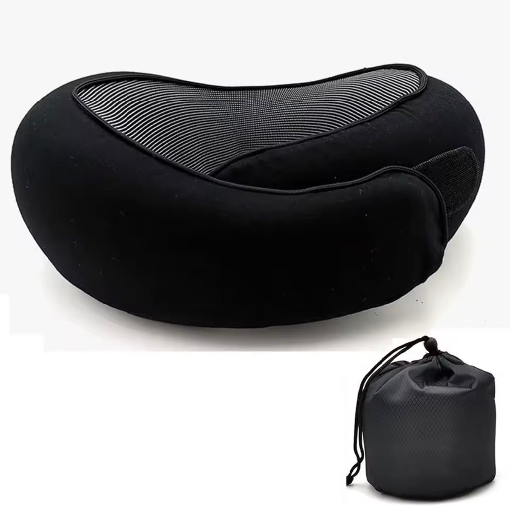 Coussin de voyage mémoire de forme noir avec housse lavable