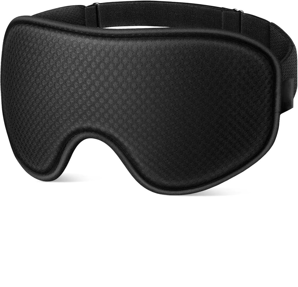 Masque de sommeil 3D occultant noir, coque moulée et sangle réglable