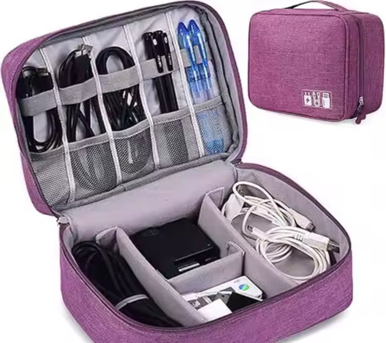 Organisateur de câbles de voyage, rangement ouvert avec câbles et chargeurs