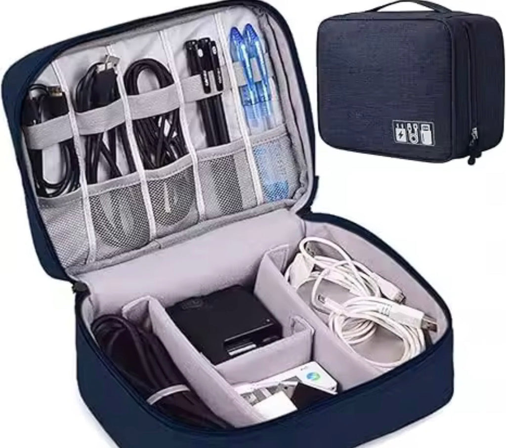 Organisateur de câbles de voyage bleu marine, rangement ouvert