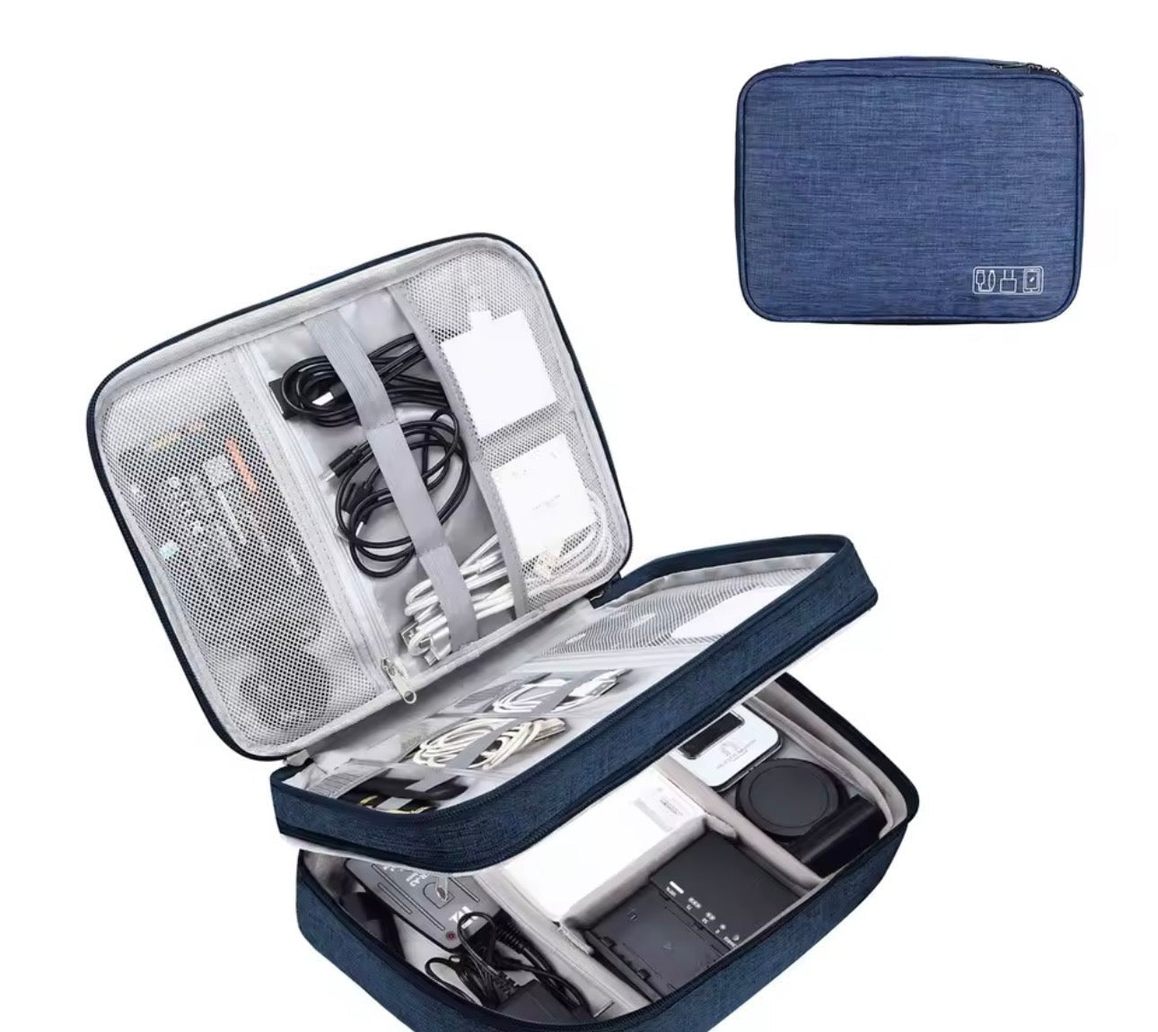 Organisateur de câbles de voyage bleu marine, rangement ouvert vue alternative